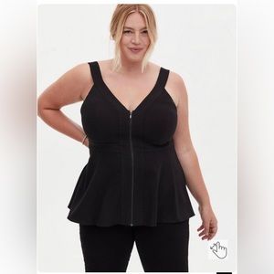 Peplum Crepe Zip-Front Top